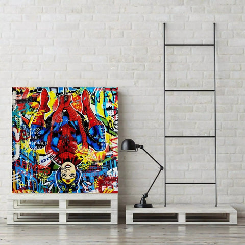 A large canvas with graffiti art on it