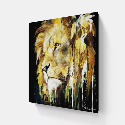 A painting of a lion on a wall