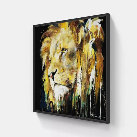 A painting of a lion on a wall