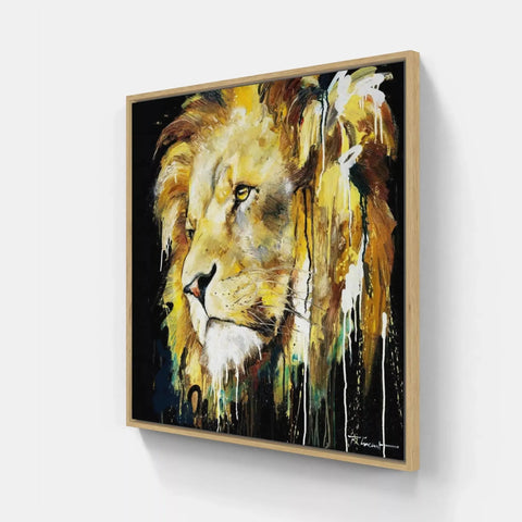 A painting of a lion on a wall