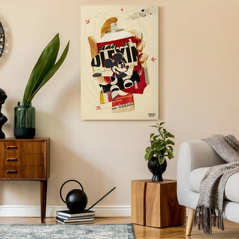 A living room with a couch, chair and a painting on the wall