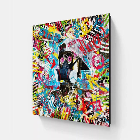 A large canvas with a colorful graffiti artwork