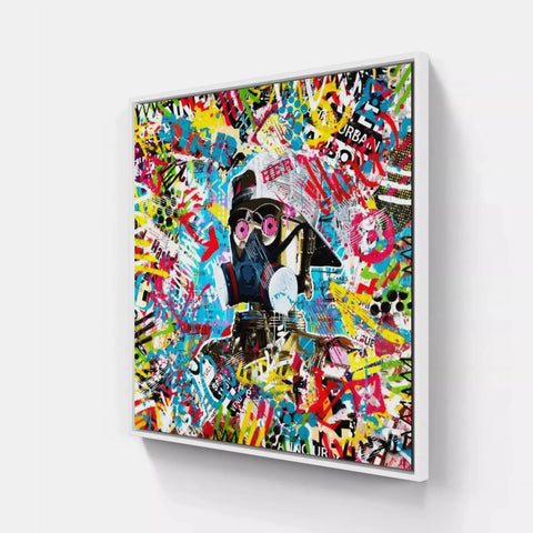 A large canvas with a colorful graffiti artwork