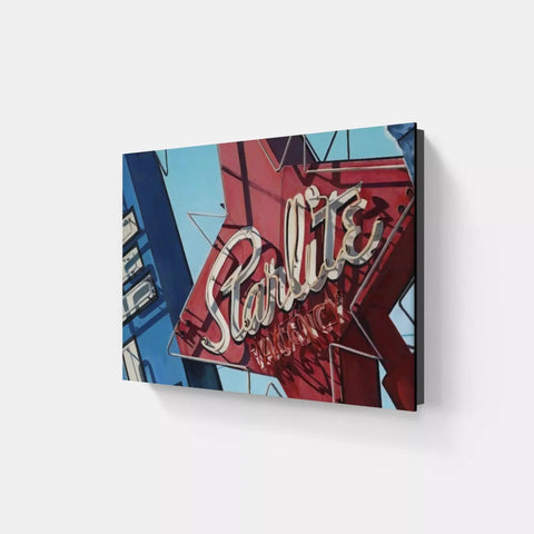 Canvas print featuring a vintage-style neon sign for ’Starlite’ in red and white lettering.