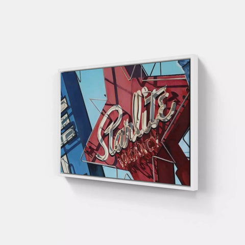 Framed canvas print featuring a vintage neon ’Starlite’ sign.