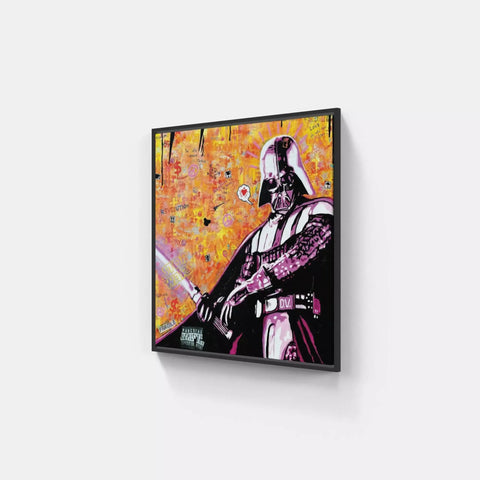 Painting of darth vader holding a sword on a wall