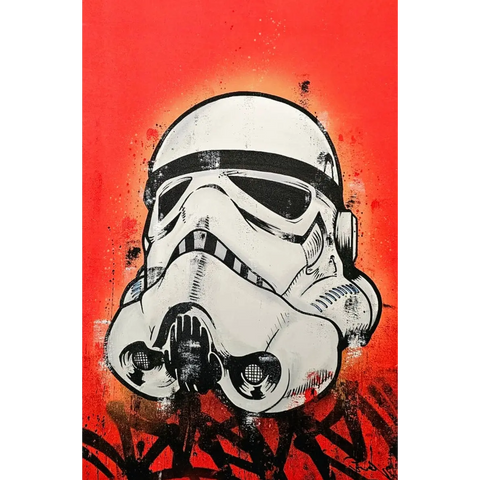 Stormtrooper helmet graffiti art.