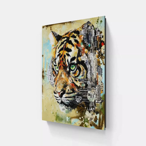 A painting of a tiger on a wall