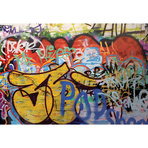 A wall covered with graffiti