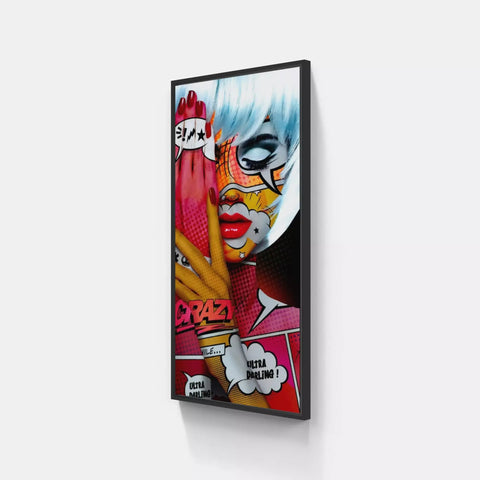 A framed canvas with a painting of a clown