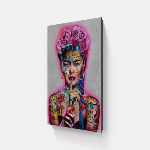 A woman with tattoos and flowers on her face canvas print