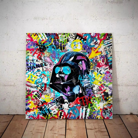 A large canvas with graffiti art on it