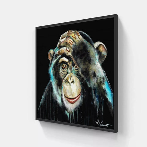 A painting of a monkey with a black background