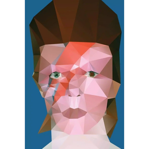 A close up of a person with a face made of triangles